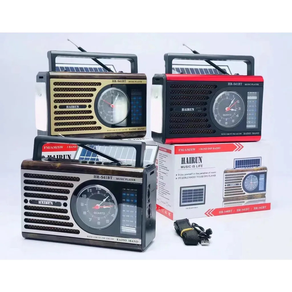 Đài Radio FM Bluetooth HR-40BT - Loa Bluetooth Radio, Loa bluetooth kết hợp đài radio - Tích hợp đồng hồ và đèn pin, Phong cách cổ điển vintage - Vỏ gỗ sang trọng, Tích hợp đồng hồ và đèn pin