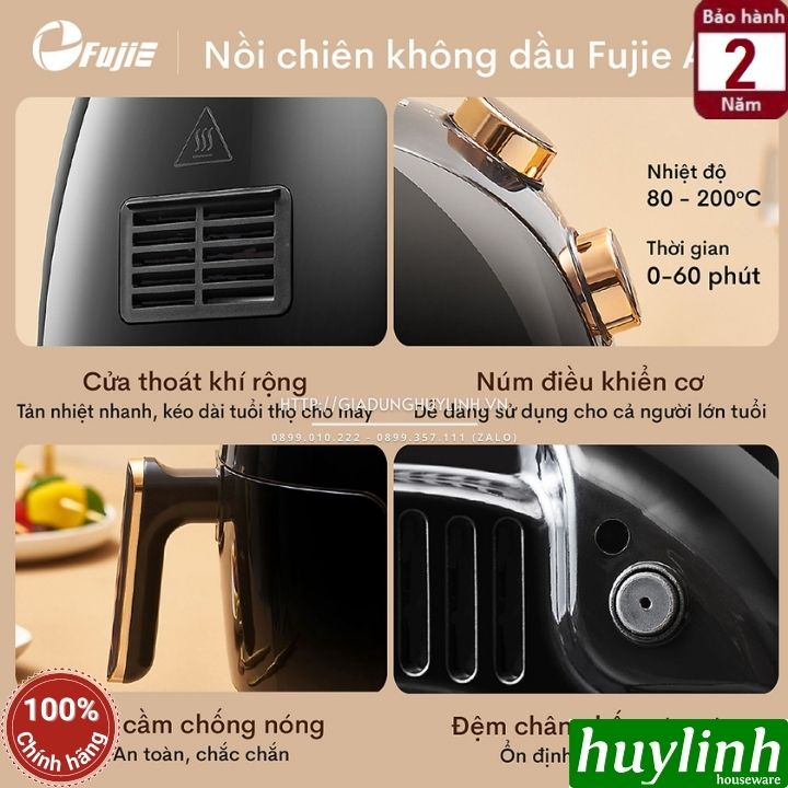 Nồi chiên không dầu Fujie AF4 - Dung tích 5 lít - Công suất 1400W - Điều khiển cơ - Hàng chính hãng