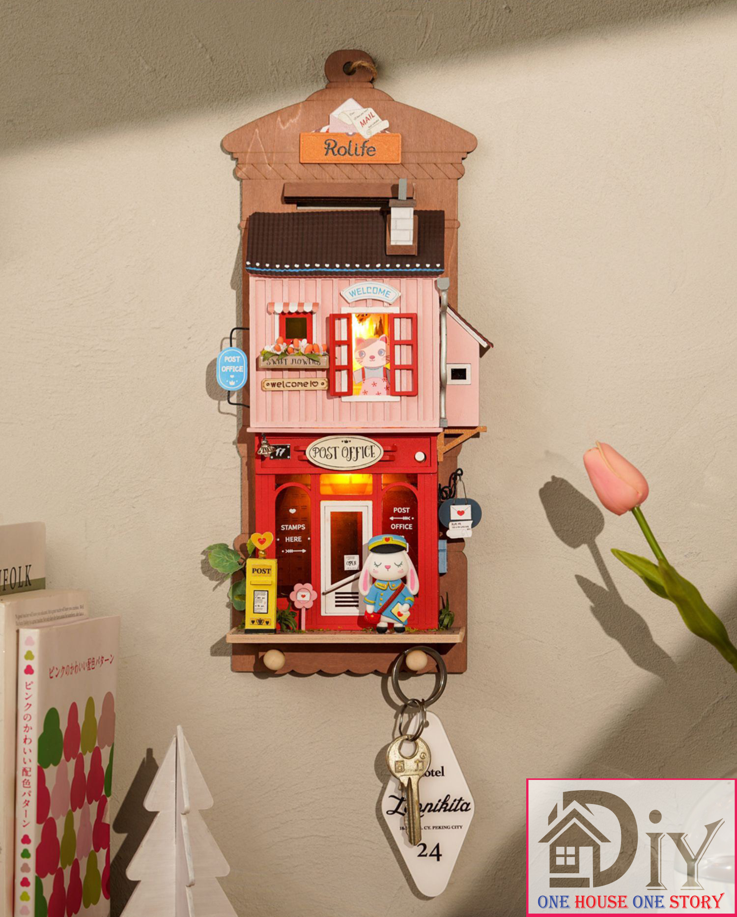 Nhà búp bê bằng gỗ Treo tường tự lắp ráp Love Post Office DIY- Quà tặng sinh nhật giáng sinh trang trí nhà cửa