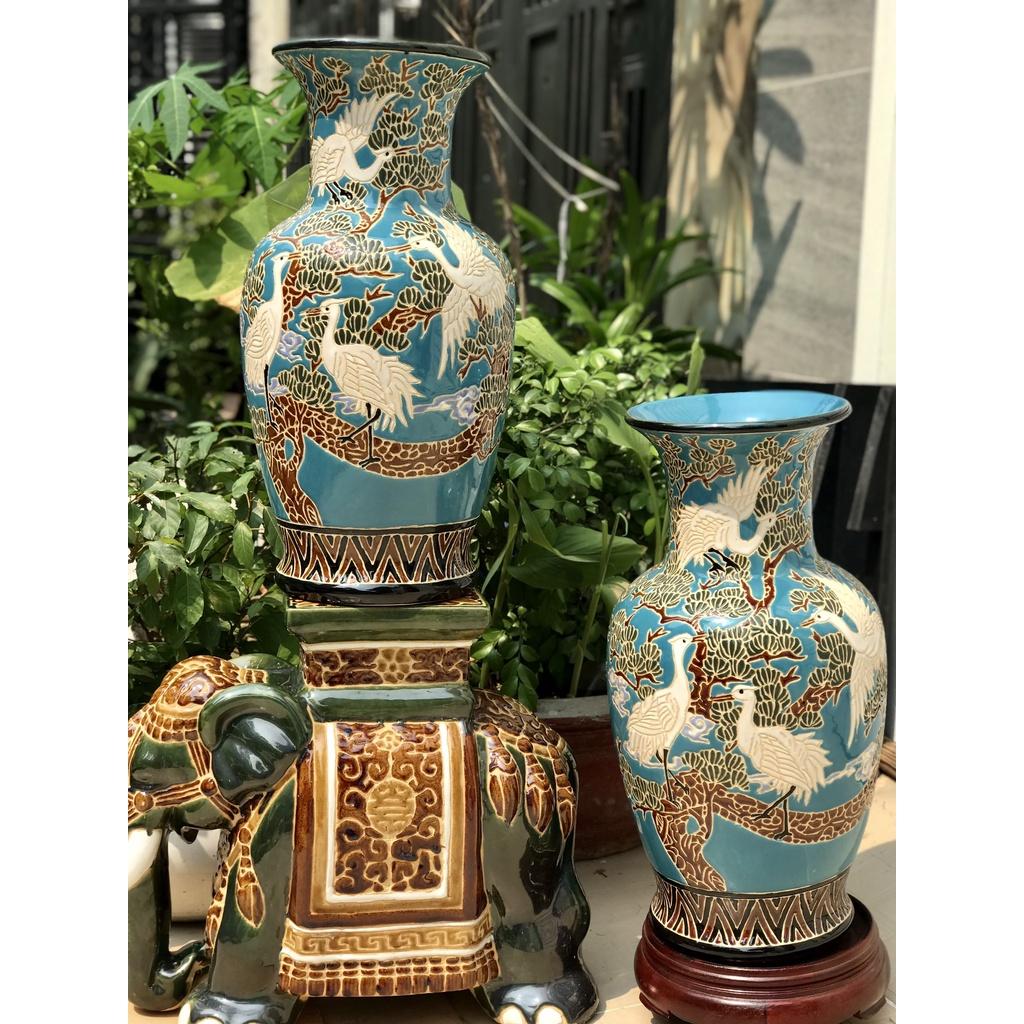 Bình Tùng Hạc gốm sứ biên hòa trang trí cấm hoa 52cm