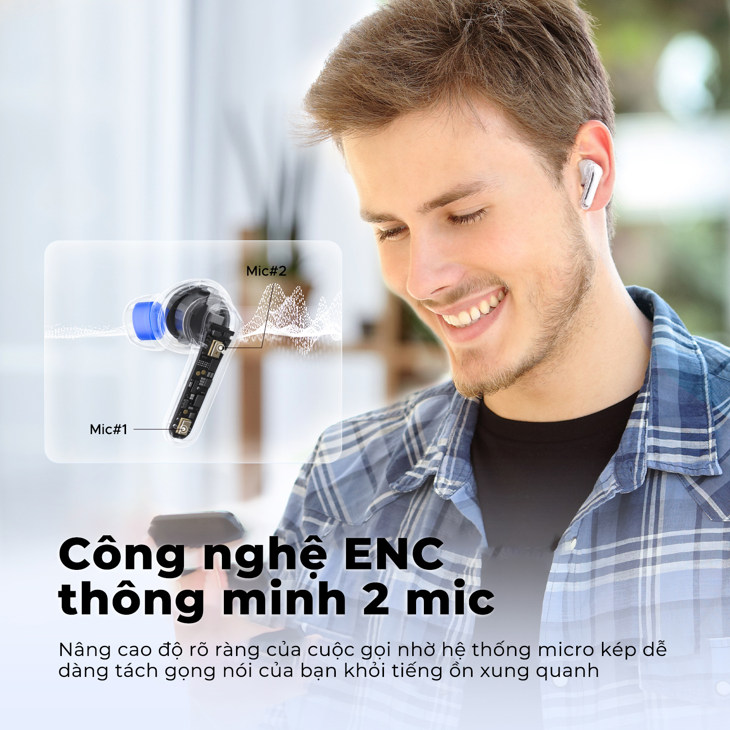 Tai nghe True Wireless SoundPEATS Clear | Trong suốt Trendy | Mic Kép ANC | Bluetooth 5.3 - Hàng Chính Hãng