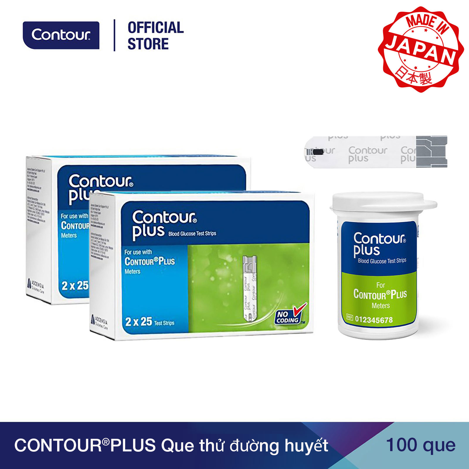 CONTOURPLUS Que thử đường huyết - 100 cái (2 x 50 cái/ hộp)
