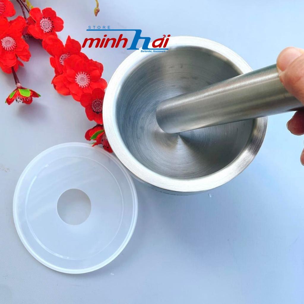 Bộ CỐI CHÀY INOX SUS 304 cao cấp, nặng tay - có nắp. Dụng cụ nhà bếp Chày giã nghiền thực phẩm tỏi tiêu ĐA NĂNG