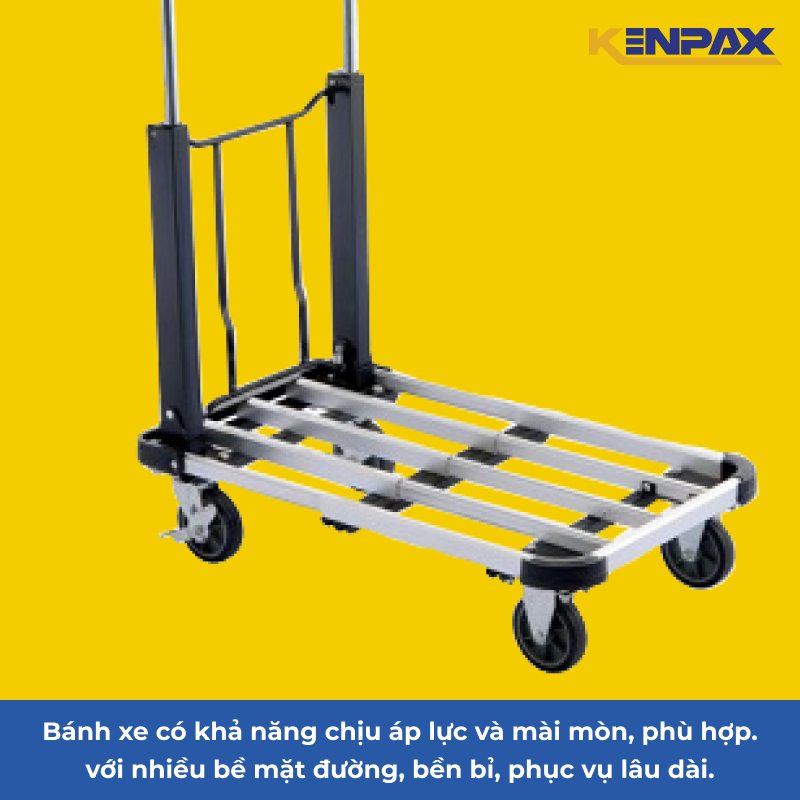 Xe Đẩy Hàng, Xe Kéo Hàng Gấp Gọn 4 Bánh Kenpax Sàn Thép Cao Cấp Chịu Trọng Tải Lên Tới 350kg