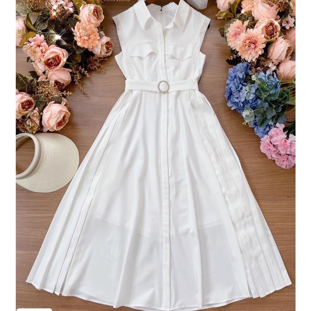 Đầm Thiết Kế ELLY DRESS Màu Trắng Sữa, Váy Thiết Kế Đai Eo Chất Liệu Chéo Hàn - Thanh Lịch Hiện Đại