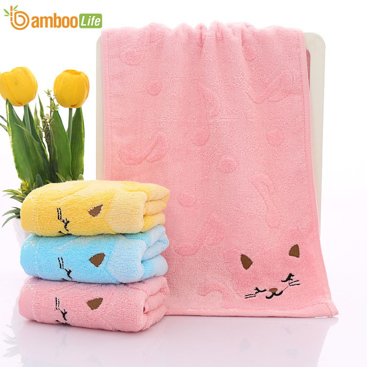 Khăn mặt sợi tre Bamboo Life họa tiết mèo con- Khăn mềm mại, thấm hút tốt, an toàn khi sử dụng, thân thiện với môi trường