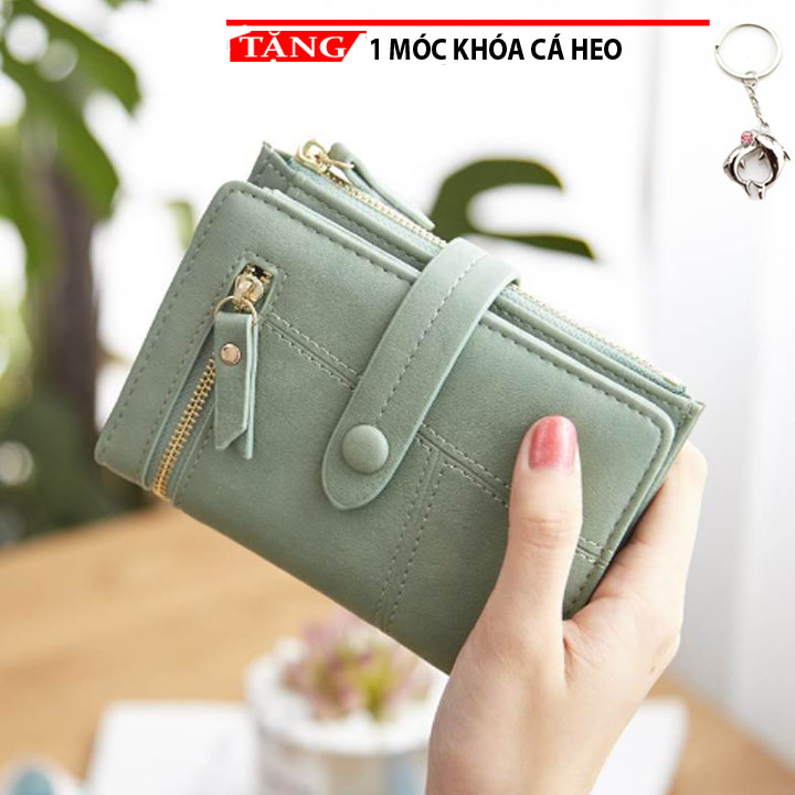 Ví Cầm tay dạo phố bảng to mini sang trọng siêu năng kẹp nút Bi Tròn VGG 1 Tặng móc khóa cá heo