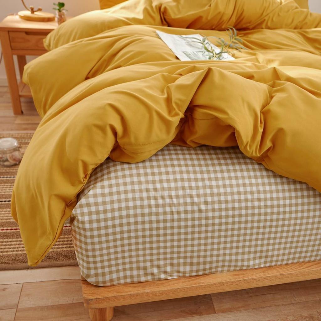 Bộ Chăn Ga và Vỏ Gối Cotton Tici Kẻ Chất Đẹp, Họa tiết Vàng Mix
