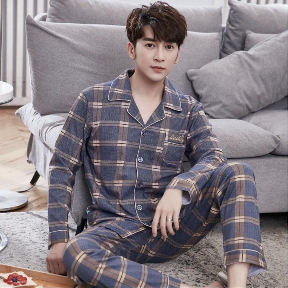 freeship Đồ mặc nhà dài tay nam mã 9903 chất cotton 100% - Đồ bộ Pijama nam cổ V (Hàng có sẵn+Video shop tự quay)