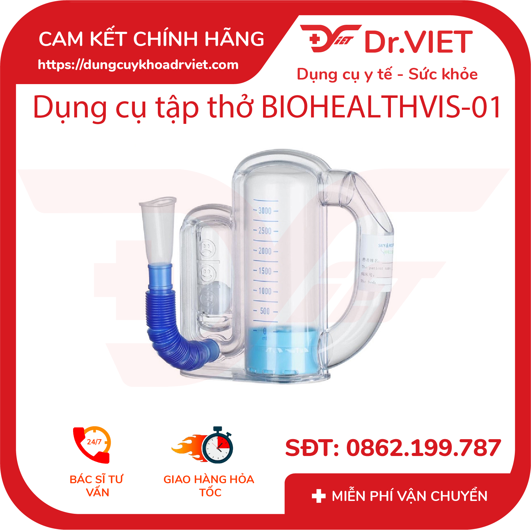 Dụng cụ tập thở BioHealth - VIS 01 hỗ trợ tập thở cho bệnh nhân mắc bệnh về hô hấp - phổi - Dr.Viet