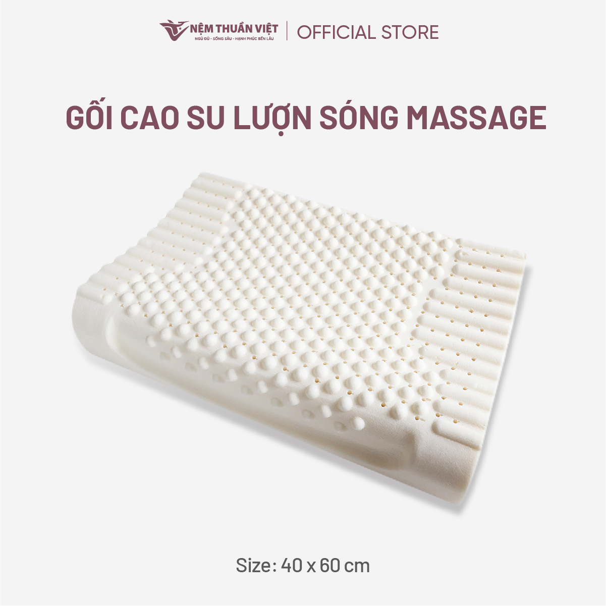 Gối Nằm Cao Su Thiên Nhiên Massage Thuần Việt - Thiết Kế Lượn Sóng, Có Gai Massage, Giảm Đau Vai Gáy Cổ