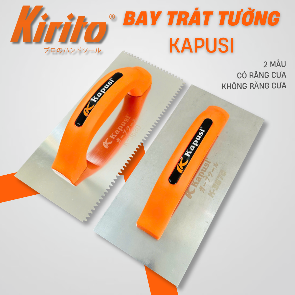 Bàn xoa răng cưa (bay răng cưa) KAPUSI Japan, lưỡi thép cán nhựa cam chắc chắn