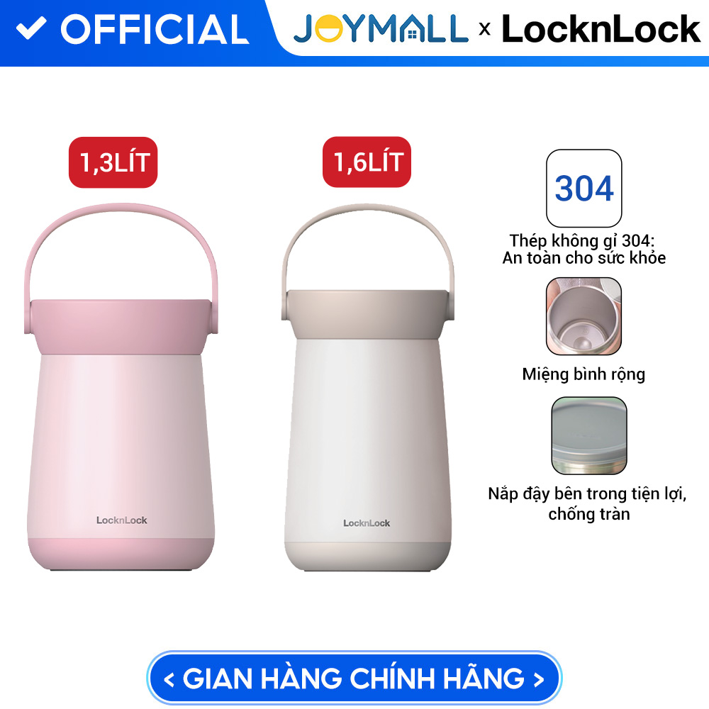 Bình giữ nhiệt đựng thức ăn LocknLock Mushroom LHC8048 LHC8049, Hàng chính hãng, 1,3-1,6L, 2 ngăn, có quai xách - JoyMall