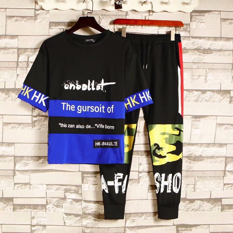 Set Áo Thun Ngắn Tay Và Quần Dài Họa Tiết Rằn Ri Thời Trang Dành Cho Nam