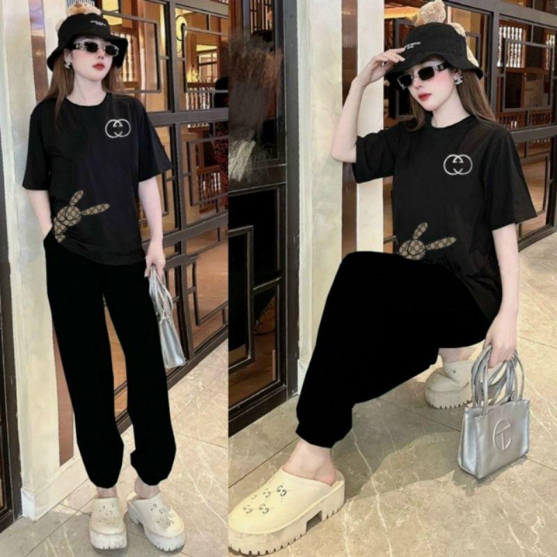 Sét đồ bộ đi chơi thun nữ áo form rộng phối quần dài bo gấu thời trang cao cấp mẫu mới đẹp có bigsize