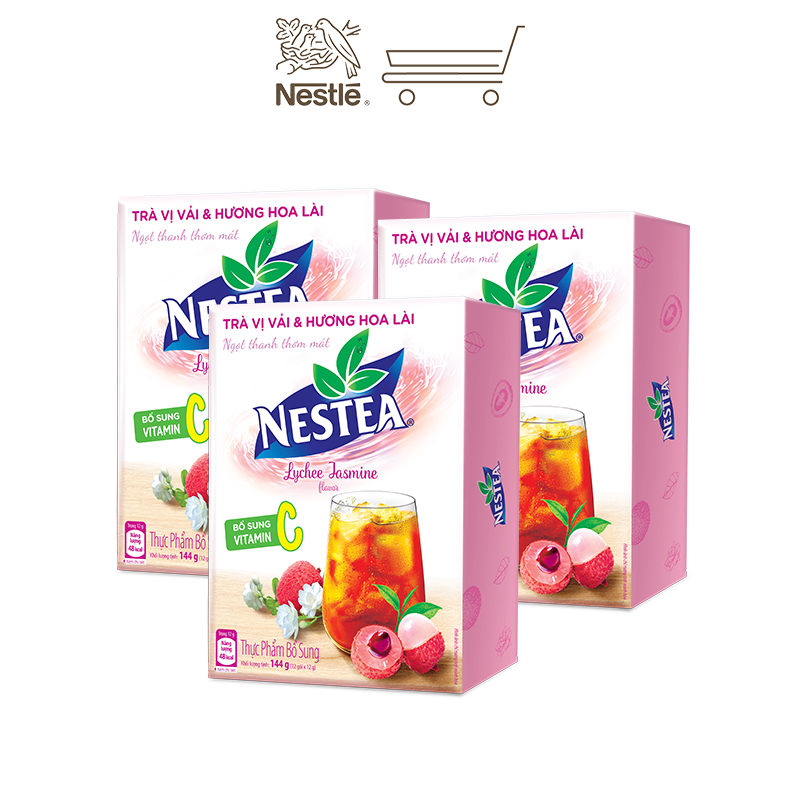 Combo 3 Hộp Trà NESTEA vị Vải &amp; Hương Hoa Lài (12 gói x 12g)