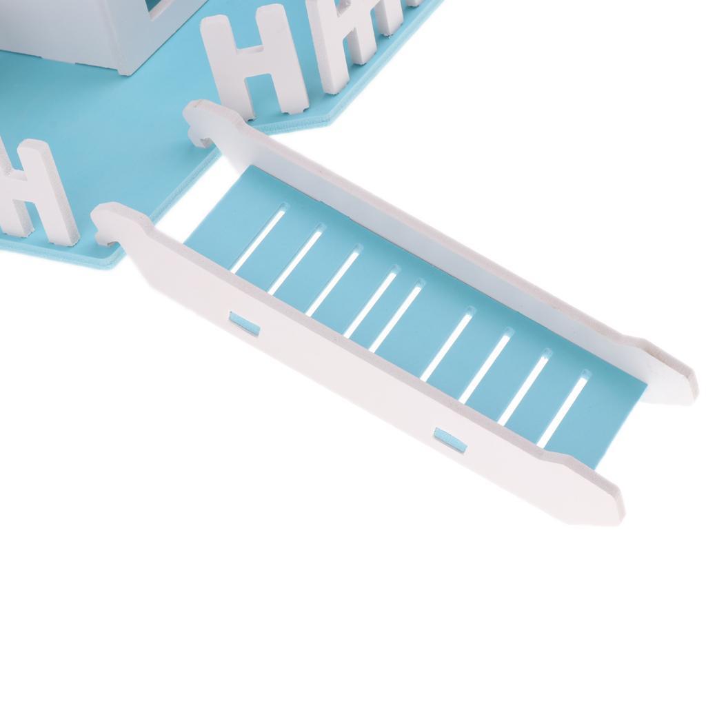 Small Pet Nest Hamster House Cage Villa Fence 3 in 1 with Ladder Blue