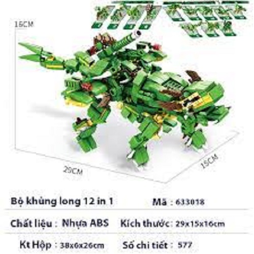 Đồ chơi lắp ghép mô hình rồng xanh 577 chi tiết kết hợp của 12 khủng long nhỏ cực đẹp
