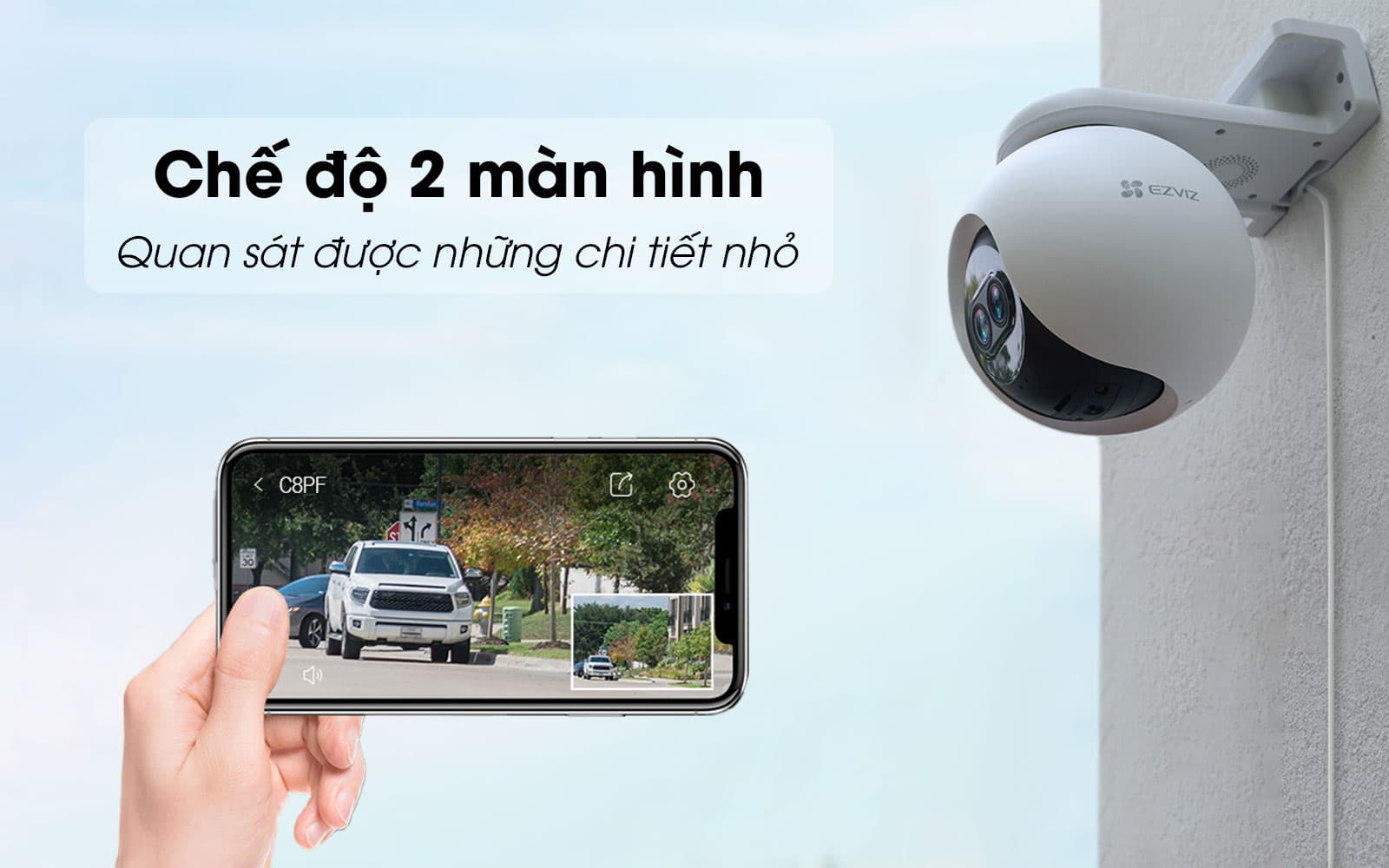 Camera Ezviz C8PF 2MP Mắt Kép - AI Thông minh - Xoay 360 độ - Đàm thoại 2 chiều - Hàng chính hãng