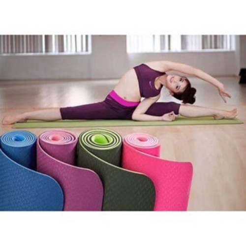 Thảm tập yoga 2 lớp cao cấp dày 6mm giao màu ngẫu nhiên - Tặng thước dây