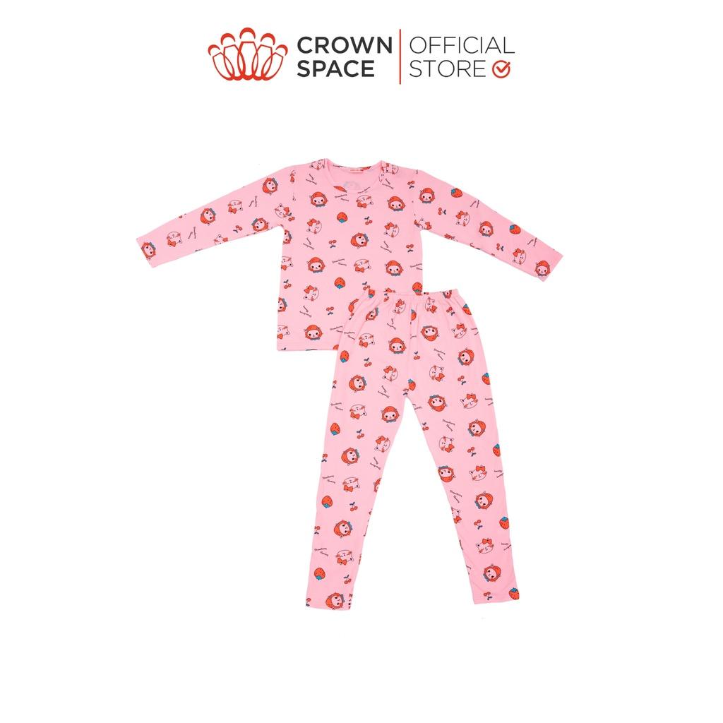 Bộ Mặc Nhà Dài Tay Bé Gái Crown Space Cao Cấp - Cotton Thoáng Mát Họa Tiết Dễ Thương CKGL5911713 Size 17-33Kg