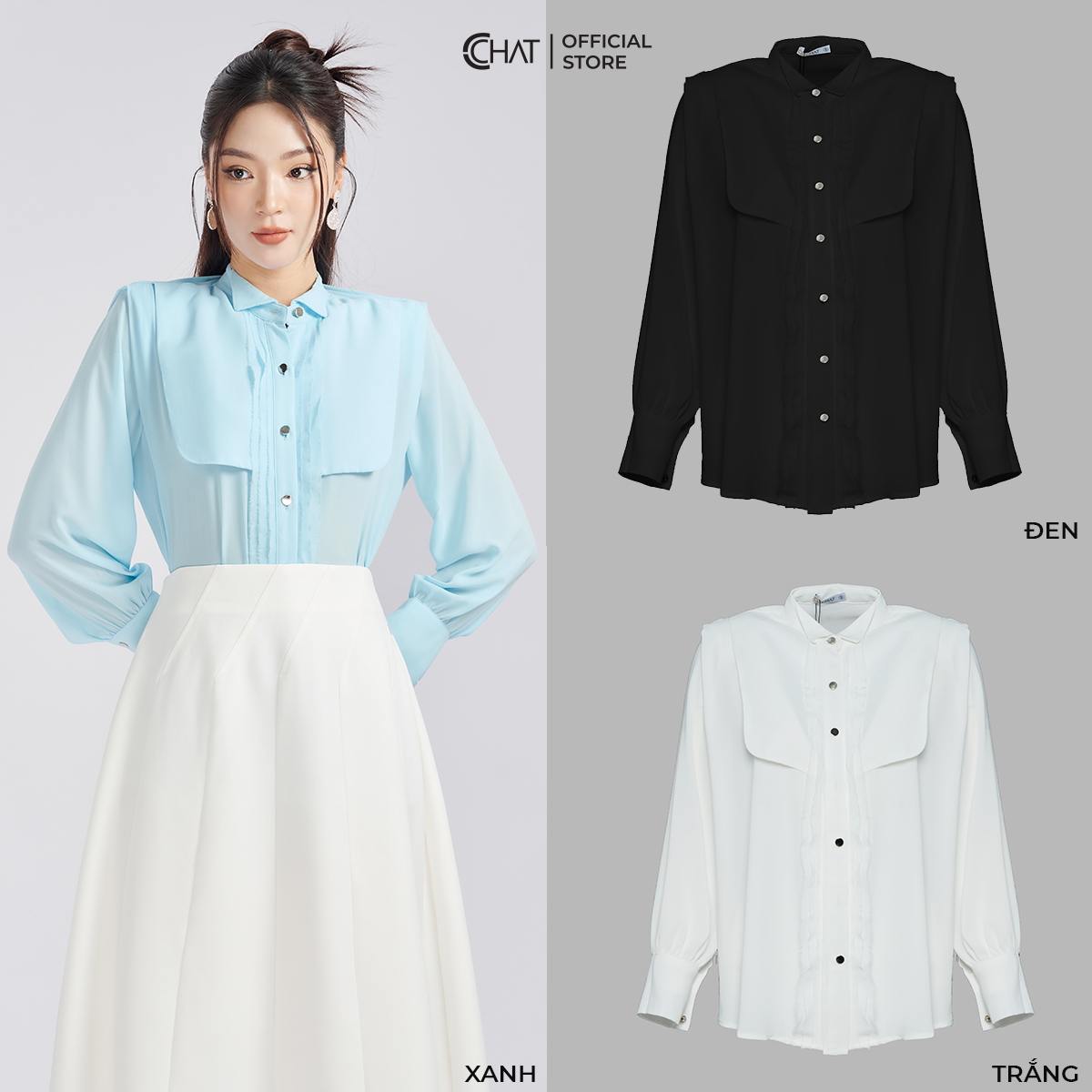 Áo Sơ Mi Nữ Cổ Tàu Kiểu Dáng Suông Chất Chiffon Cao Cấp Mềm Mịn 53FDH2025ST