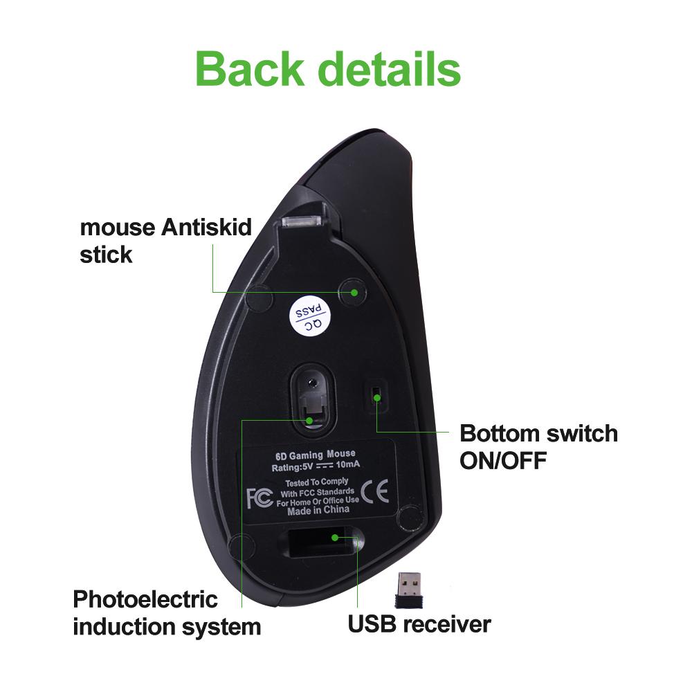 ONLIVING Công Thái Chuột Chơi Game Không Dây Dọc Tay Phải 800 1200 1600 Dpi USB Xung Ánh Sáng Khỏe Mạnh Chuột Máy Tính Máy Tính