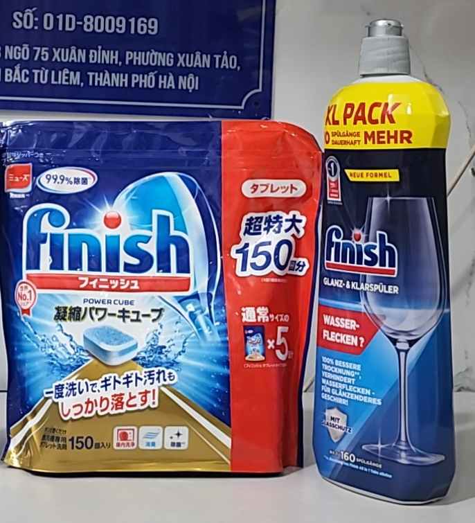 Combo Viên rửa bát Finish Nhật 150 viên + Muối Finish 1,2kg + Nước làm bóng Finish 400ml