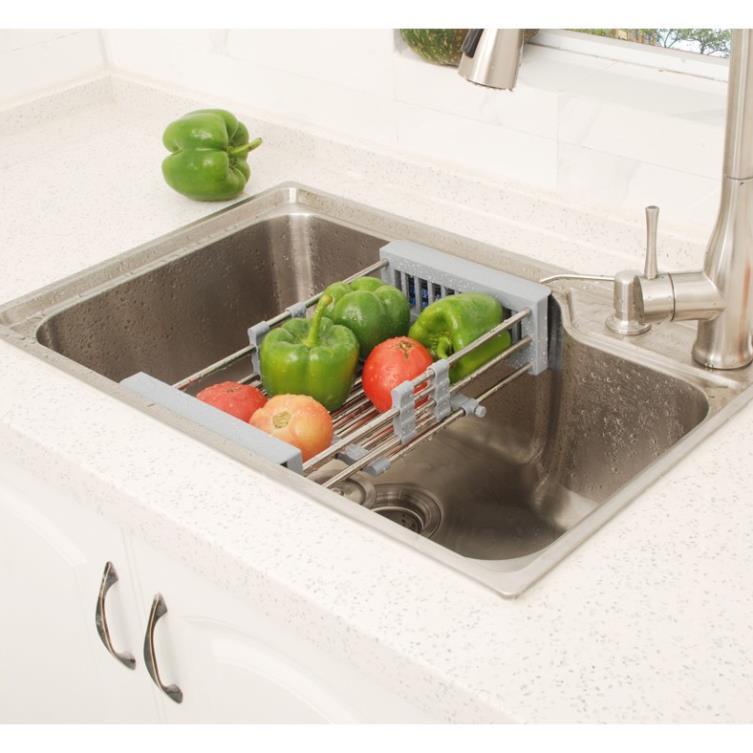 Khay Đựng Đồ Để Bồn Rửa Bát Inox, Gác Bồn Rửa Chén Có Thể Kéo Dài tiện lợi
