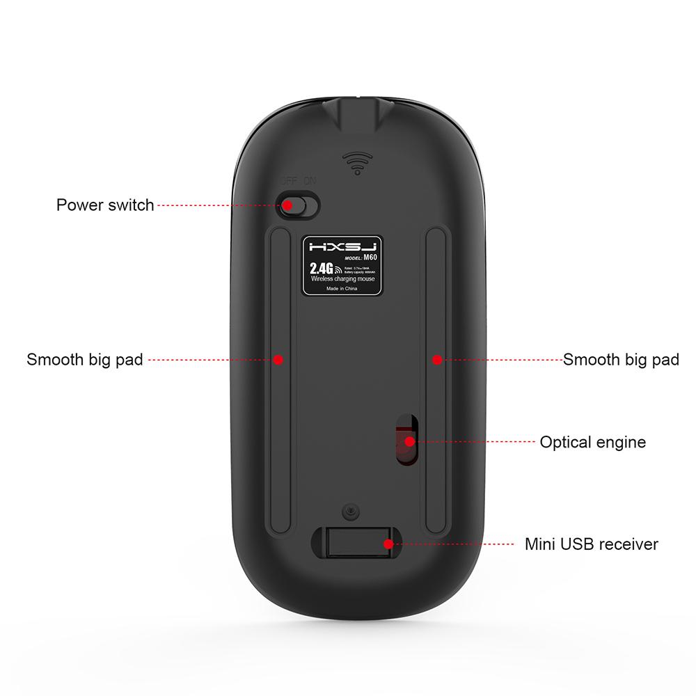 HXSJ M60 Wireless Mouse 2.4G Optical Silent Mouse USB Type C Nano Receiver 1600 DPI for PC Laptop