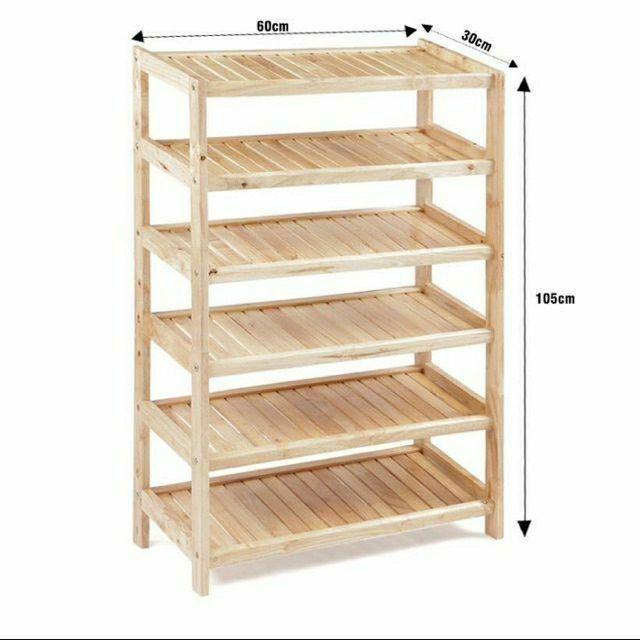 Kệ để giày dép gỗ 6 tầng 60cm, gỗ cao su - Gía để giày dép 6 tầng 47wood