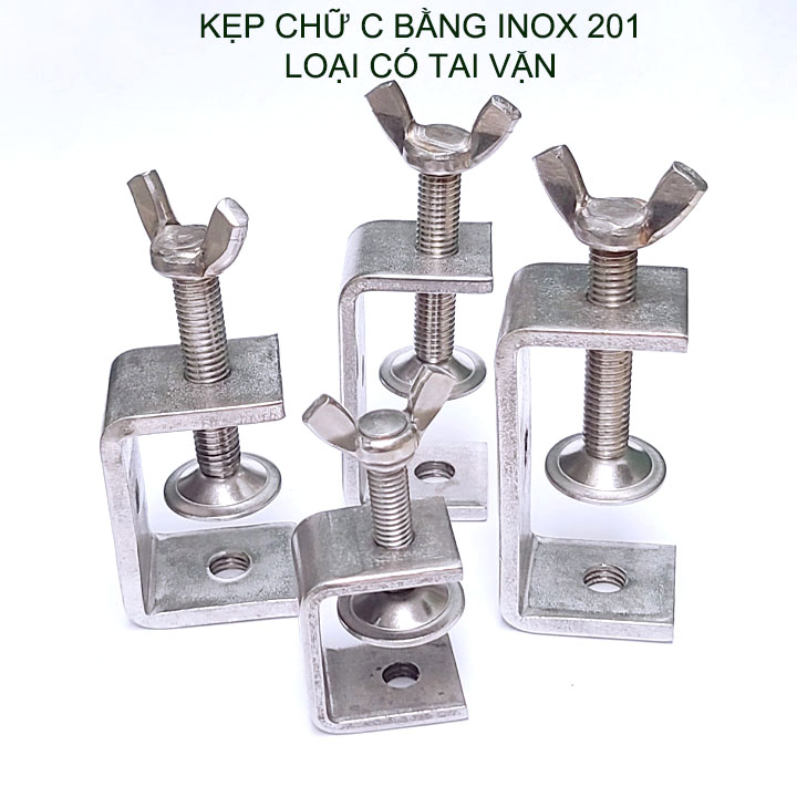 01 Kẹp chữ C bằng inox 201 không gỉ, dày dặn chắc chắn dùng cho nghề mộc, cơ khí