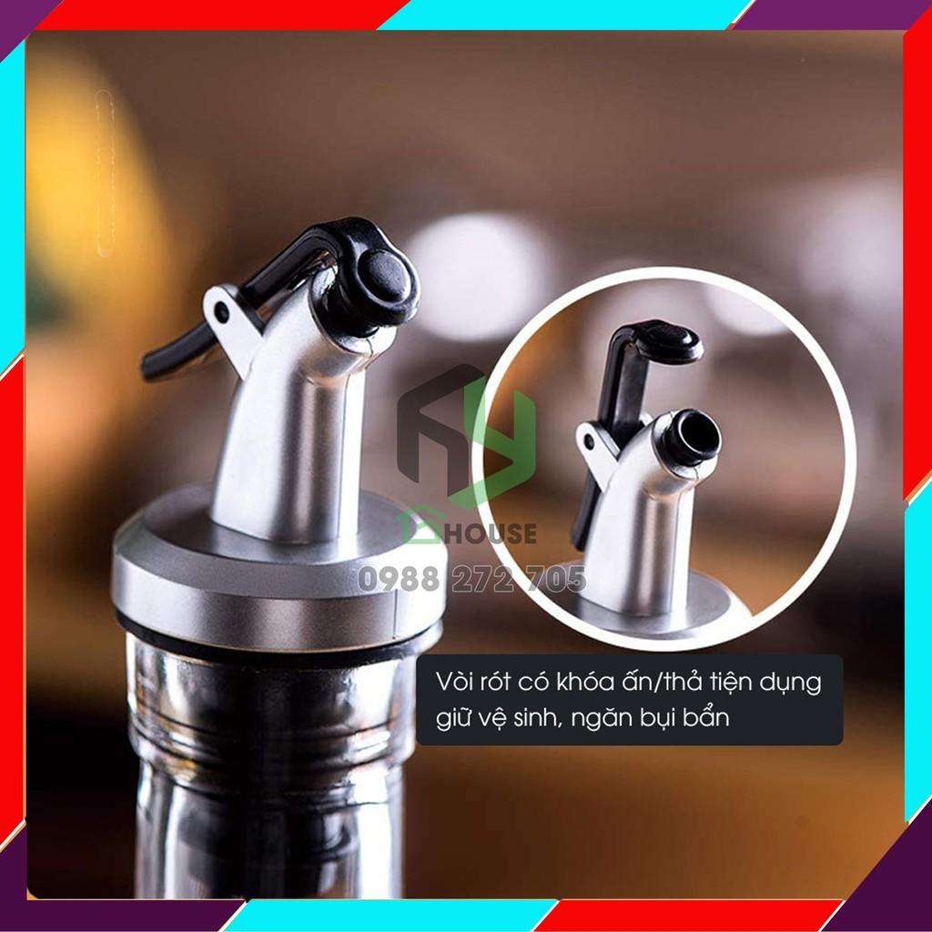 Bộ chai rót gia vị thủy tinh - bình đựng dầu nước mắm nước tương có vòi rót - thủy tinh không chì