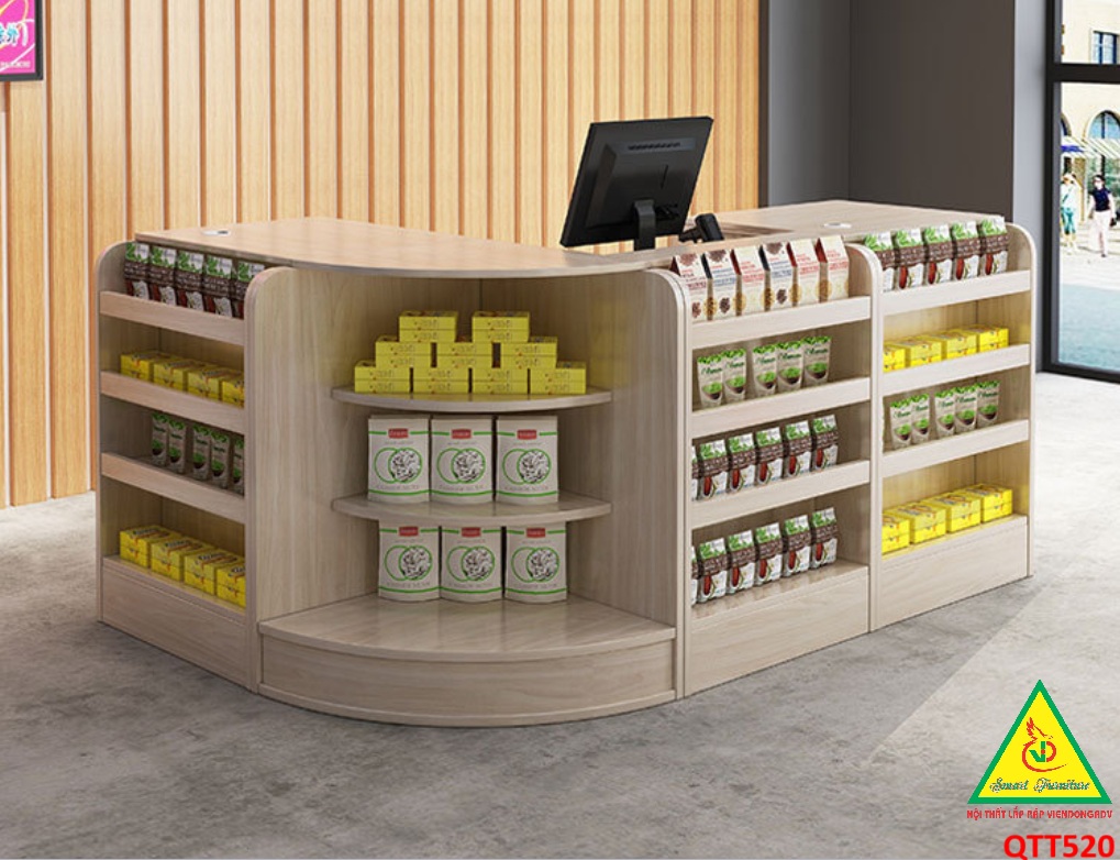 Quầy tính tiền, Bàn thu ngân cho cửa hàng tiện lợi, siêu thị mini, shop QTT520 - Nội thất lắp ráp Viễn Đông ADV