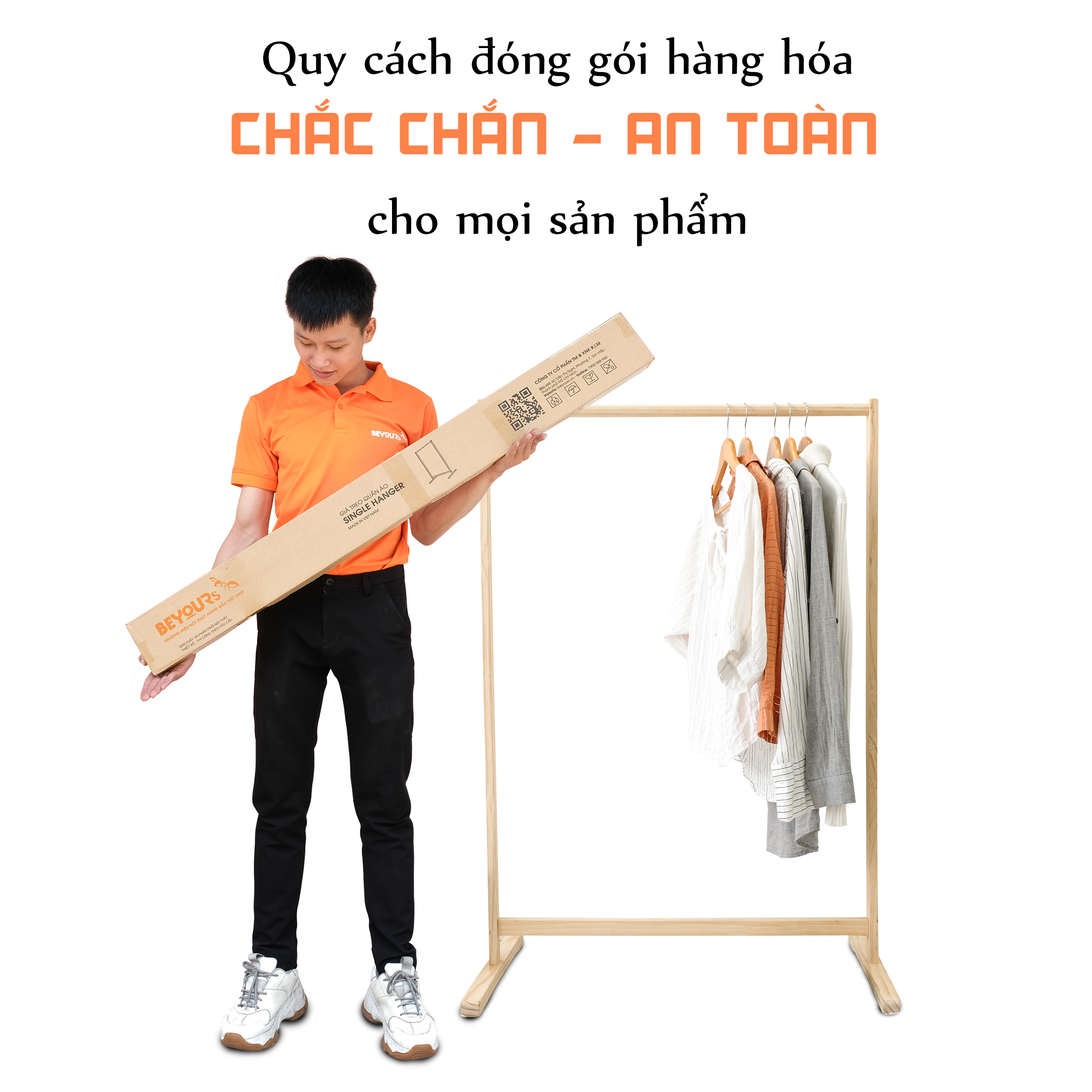 Giá Treo Quần Áo Gỗ BEYOURs - Kệ Gỗ Cây Sào Treo Single Hanger Size L Lắp Ráp Dễ Dàng - Nội Thất Phòng Ngủ - Trắng