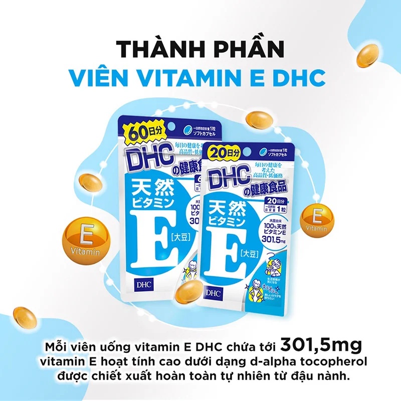 Viên uống DHC bổ sung Vitamin E Hỗ trợ sáng da chống oxy hóa 30 ngày