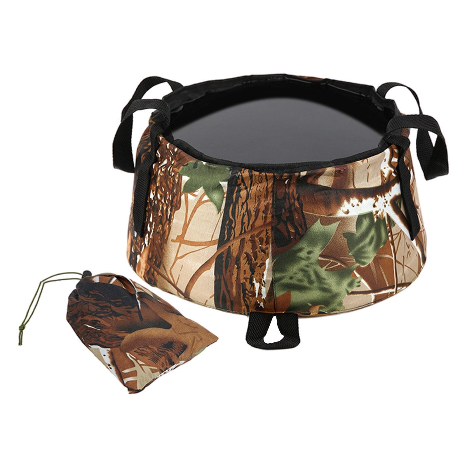 Collapsible Bucket Foldable for Camping with Bag Wash Basin Camouflage