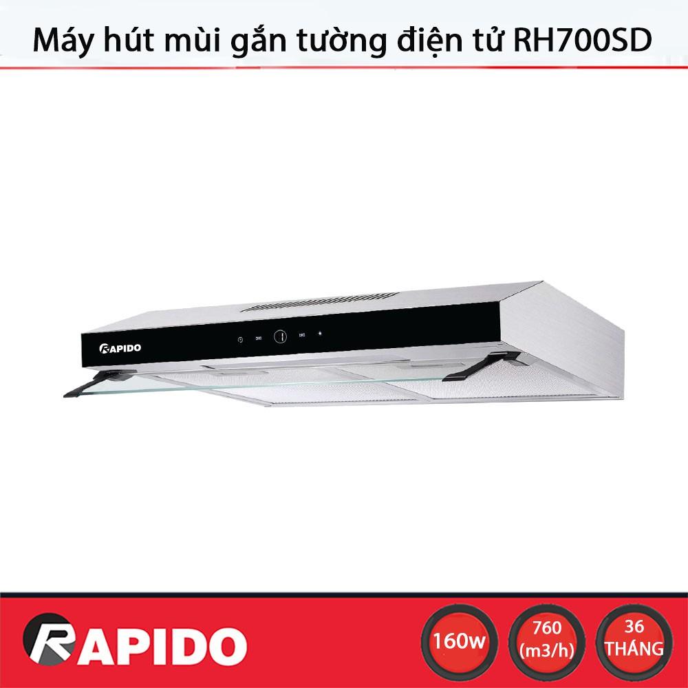 Máy hút mùi nhà bếp Rapido RH700S gắn tường, vỏ thép không gỉ, công suất 760 m³/h, lưới lọc dầu mỡ bằng nhôm 6 lớp - Hàng chính hãng