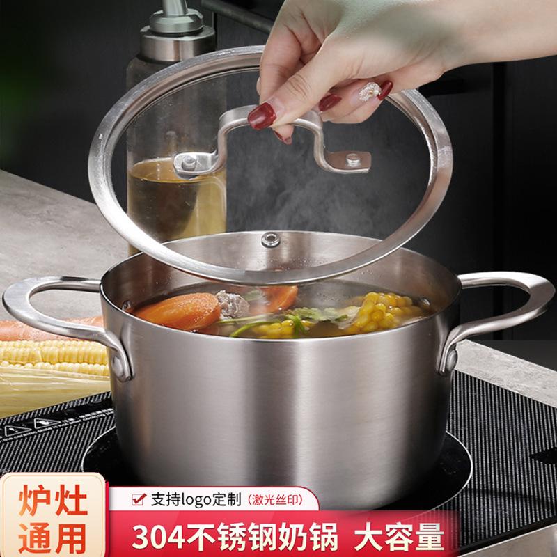 Đảm bảo chất lượng nồi canh inox dày composite ba lớp thép hai tai nồi canh chống dính nồi sữa inox 304