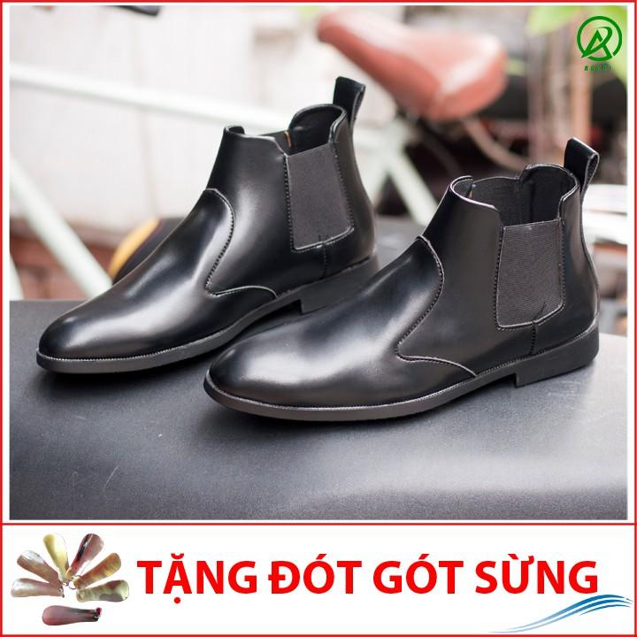 Giày Chelsea Boot Nam Cổ Chun Da Nhám Màu Đen Đế Khâu Rất Chắc Chắn - CB520-NHAMCHUN-Kèm Đón Gót Sừng