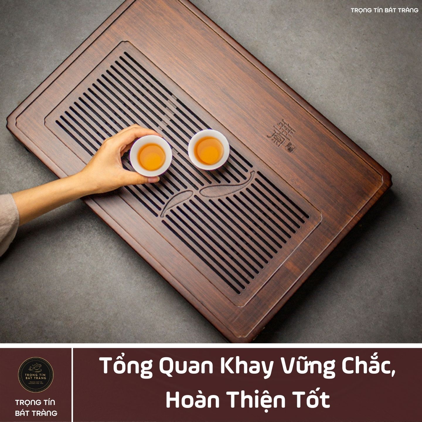 KT 43 Khay Trà Tre Cao Cấp  Chữ Nhật Trung Kích Thước 42*25*3