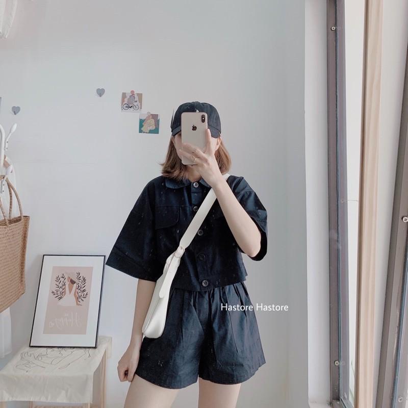 Set croptop khoác thô kèm short 3 màu