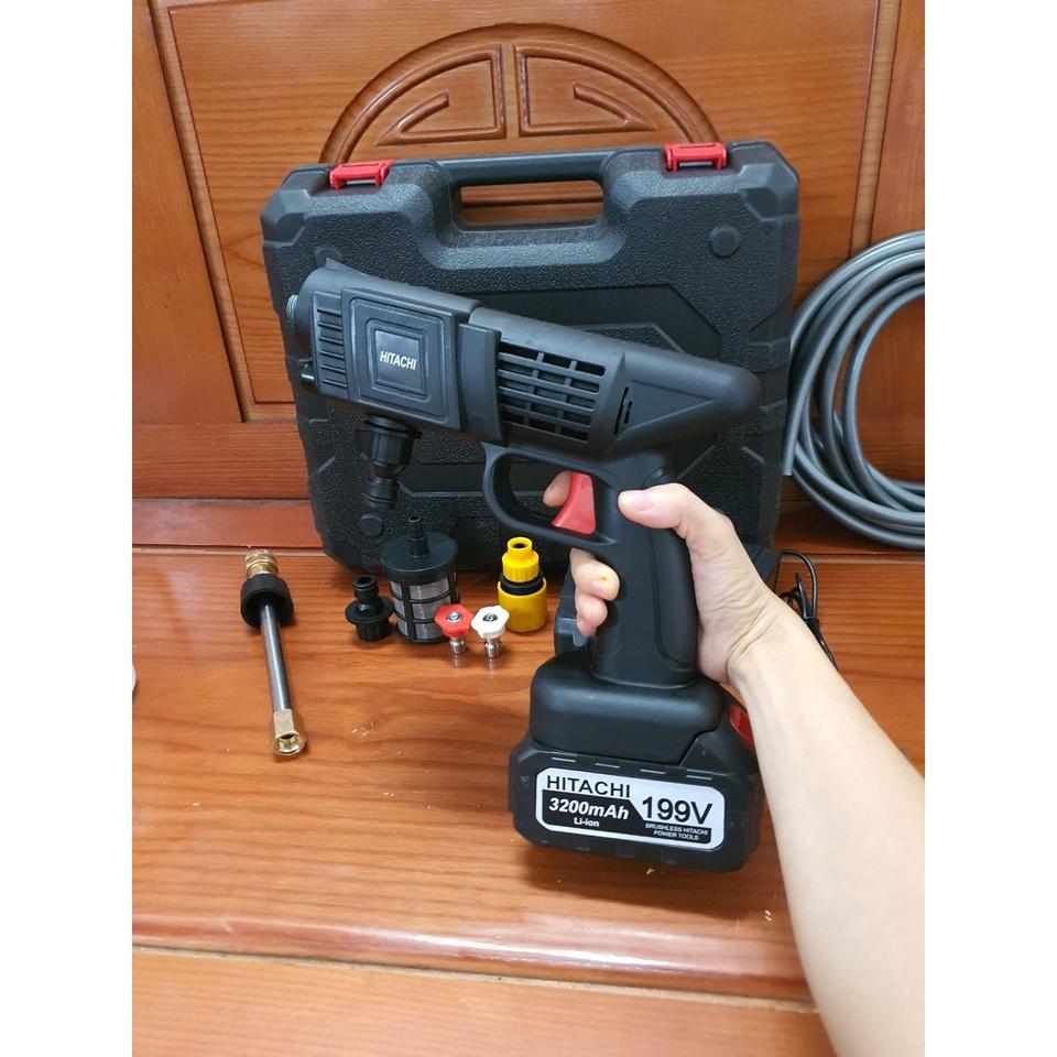 Máy xịt rửa xe không dây, dùng pin khủng 199V, mẫu mới 2021