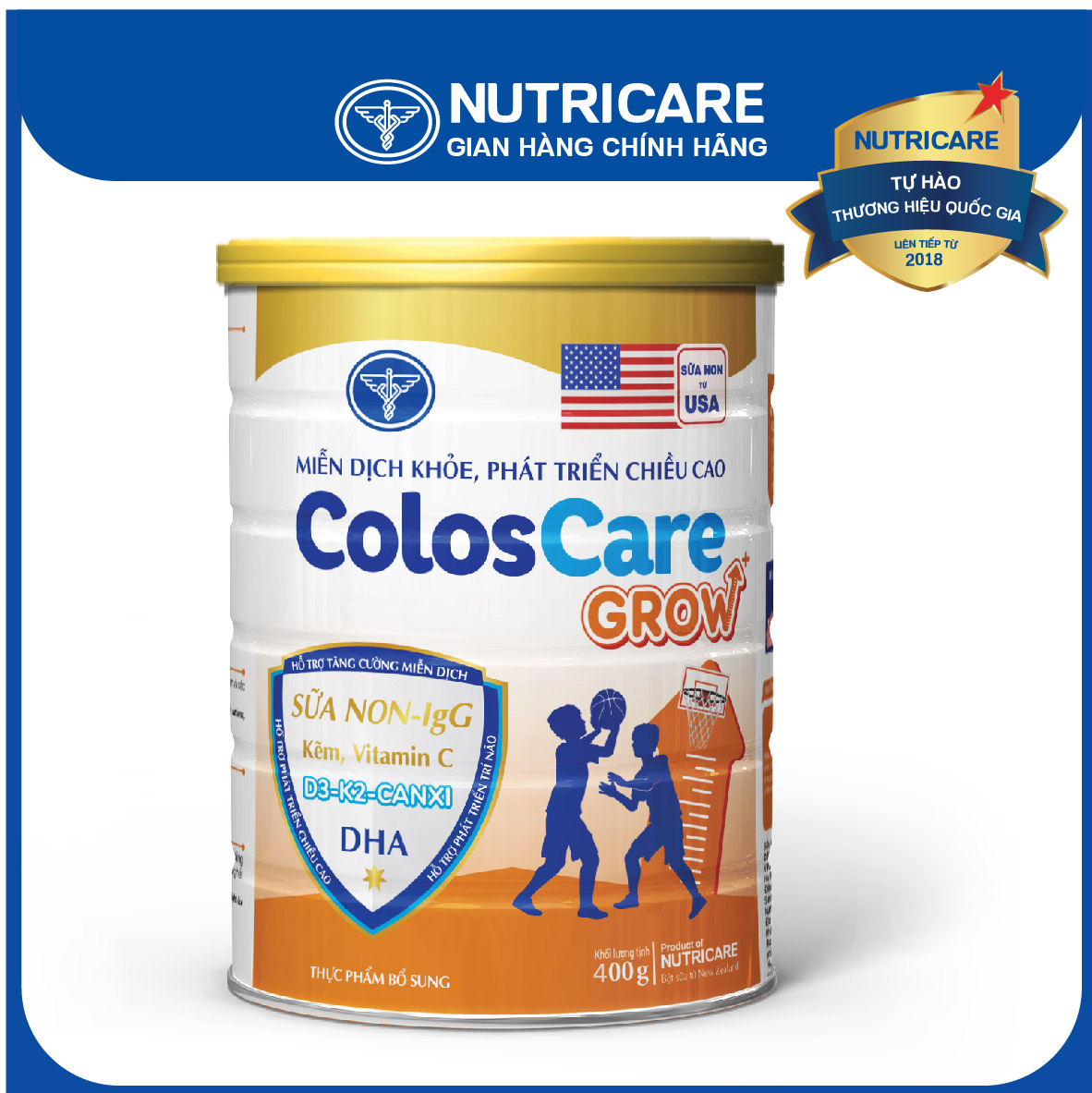 Sữa bột Nutricare Coloscare GROW+ phát triển chiều cao tăng miễn dịch 400g