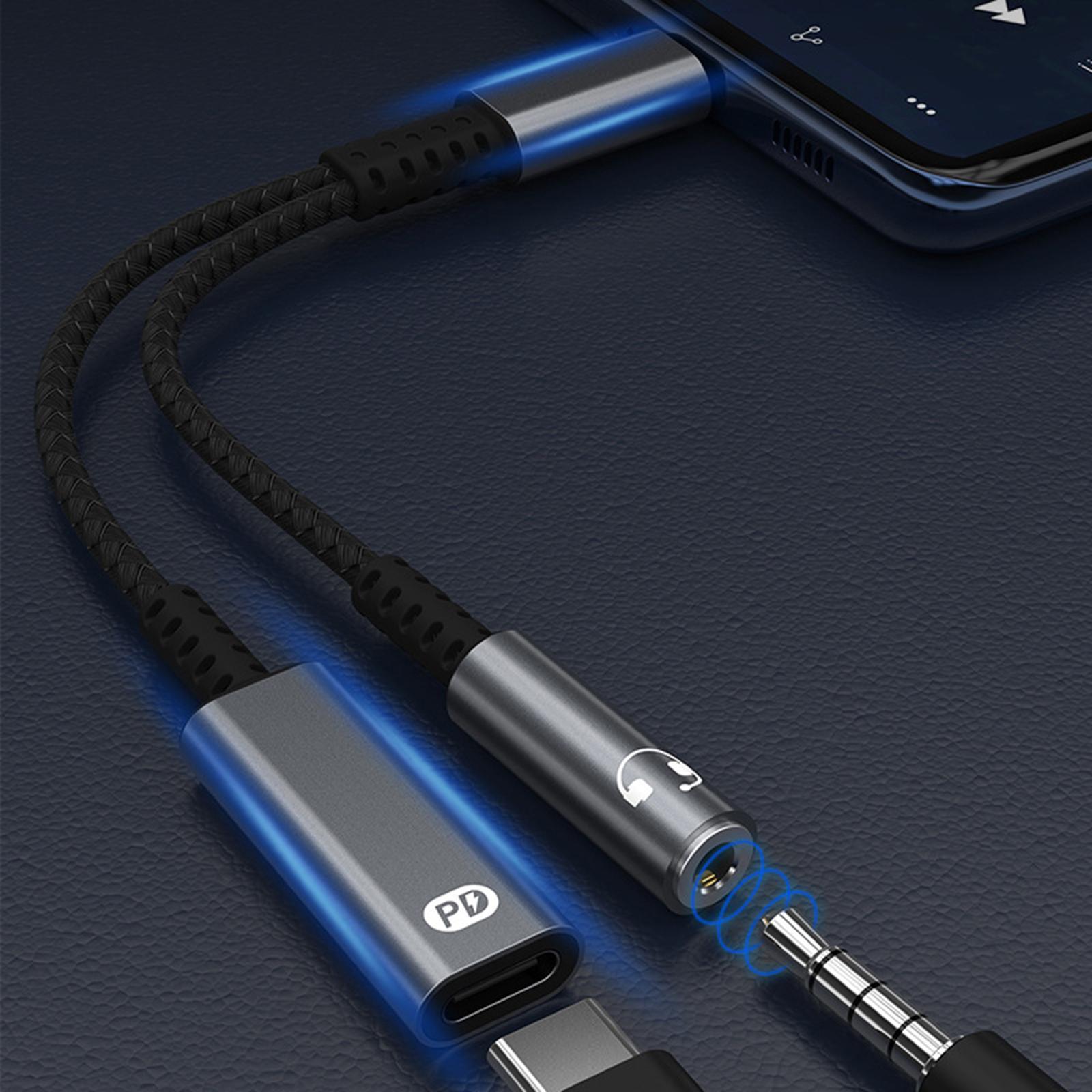 USB Type C Headset Adapter USB C PD 3.0 Fast Charging for Mobile Phones