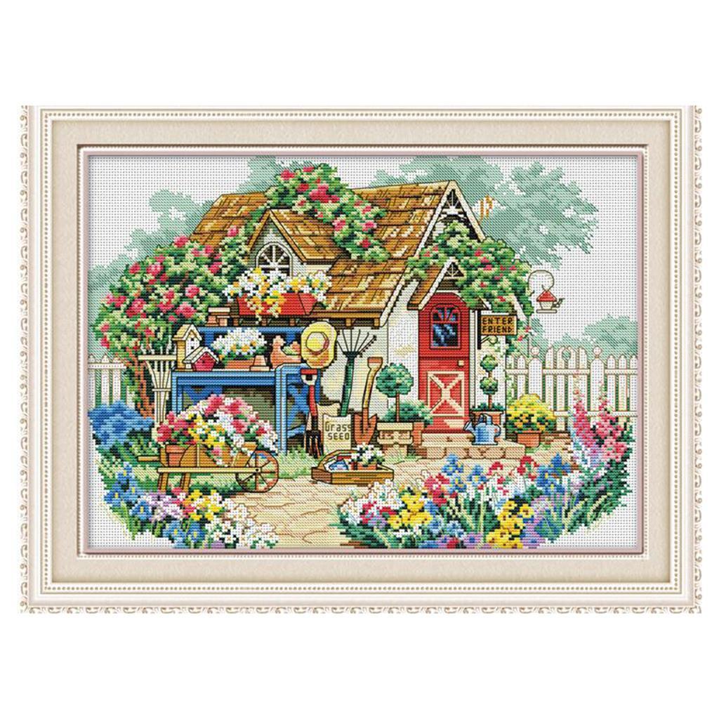 1 Set DIY Stamped Cross Stitch Kits with Cottage Pattern Crafts