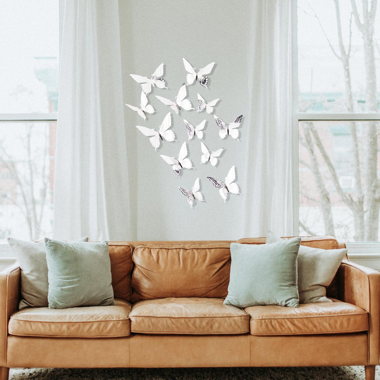 12 Miếng Đán Decal Trang Trí 3D Họa Tiết Bướm Có Thể Tháo Rời