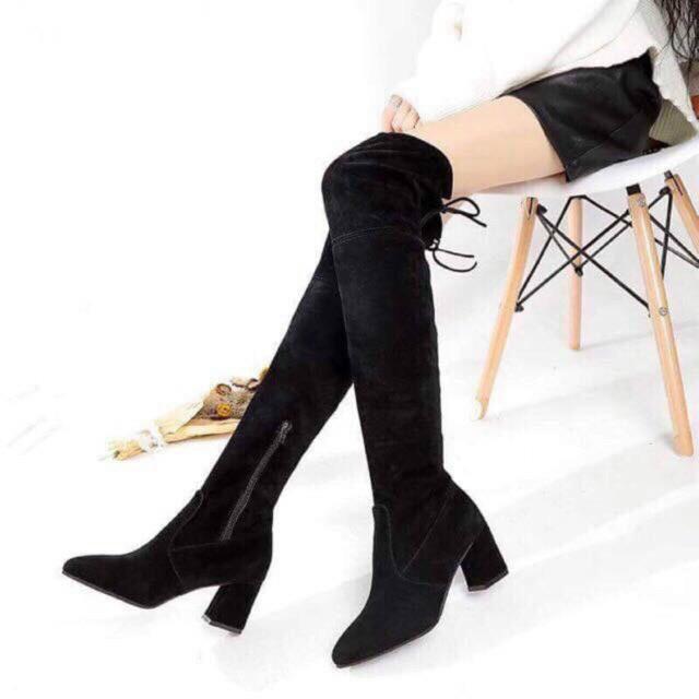 Bốt đùi nữ gót vuông khóa cạnh