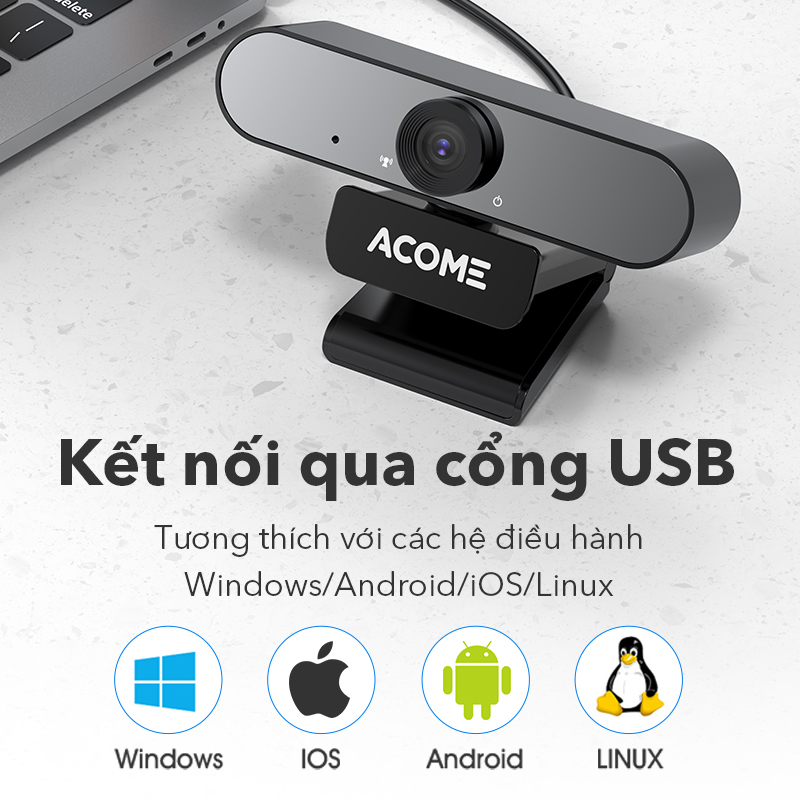 Webcam Máy Tính ACOME AWC11 Full HD 1080P Ảnh Siêu Nét Video Call Online Có Micro Chống Ồn - Hàng Chính Hãng