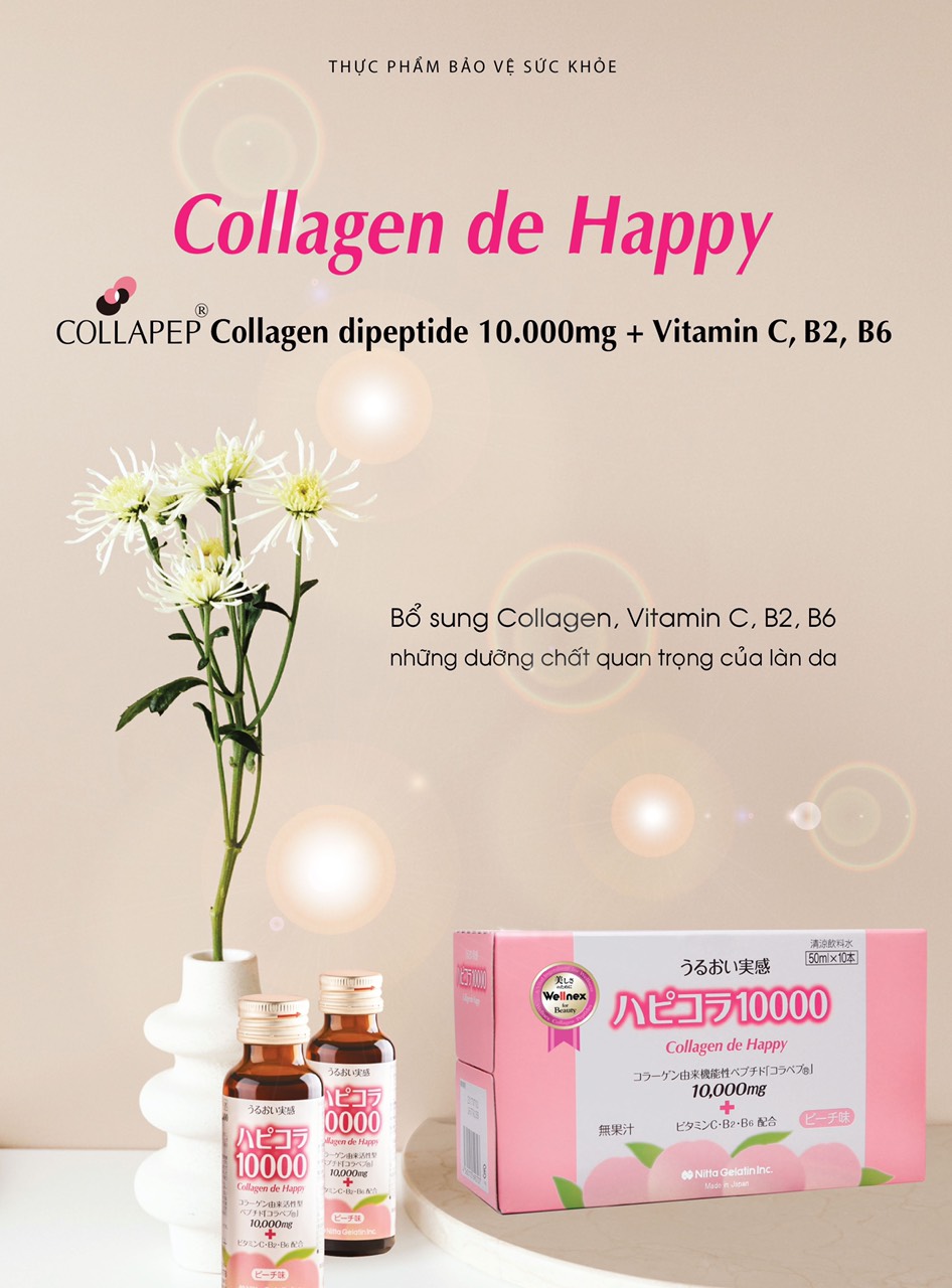 Collagen nước đậm đặc De Happy 10.000 mg ( Nhật ) Tăng sức độ đàn hồi, giảm nếp da, làm chậm quá trình lão hóa da, khớp, tăng cường sức khỏe tổng thể - QuaTangMe Extaste